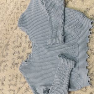 MOON & MADISON DISTRESSED BABY BLUE SWEATER